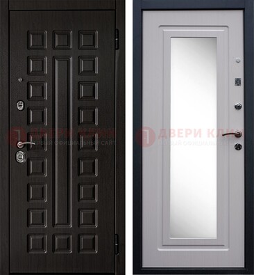 Черная филенчатая металлическая дверь МДФ с зеркалом ДЗ-83 в Тихвине