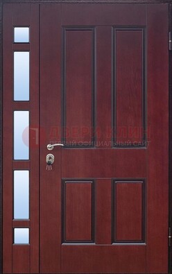 Красная входная полуторная дверь со стеклом ПЛ-10 в Тихвине
