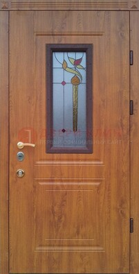 Железная дверь с МДФ и витражом ВЖ-24 в Тихвине